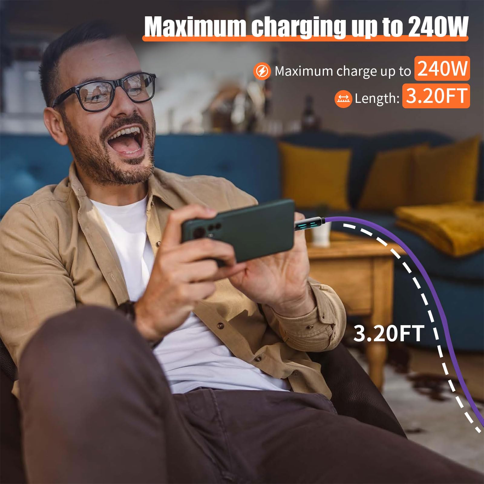 [Buy 1 Get 1 Free] 6.6ft  4-in-1 Multi USB Charging Cable with USB A,Type C,Lightning-MAX65W Fast Charging & Data Sync for iPhone16/15,iPad Pro,  fast charger usb cable 4-in-1 fast Breathing Light  -max 1 usb-c data 4 1 charging cable