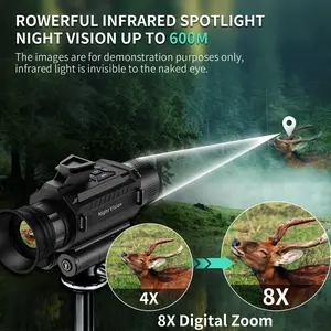 Infrared Night Vision Goggles Monocular 4K, Circular Screen Telescope, 100% Darkness, 600 Meter Range, 4K Uhd Vision, Tactical Light, Night Vision Telescopes