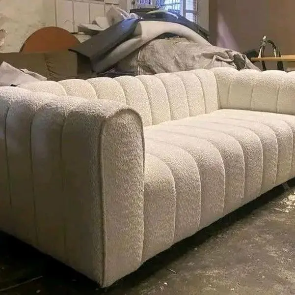 original modern white bouclé 3-seater sofa couch