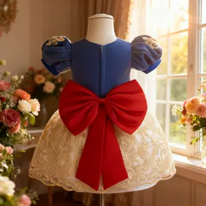 88 Girls Party Costume Summer Princess Dress Children Clothing Kids Elegant Girl Snow White Dress Big Bow Dress