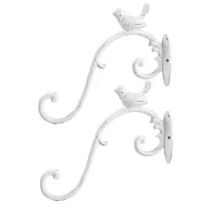 Cast Iron Plant Hanger Wall Hooks  Heavy Duty Hanging Basket Brackets Lovely Bird Shape & 10 Inch 2pc White Decorative Hangers For Planters Lanterns Feeders Houses Wind Chimes