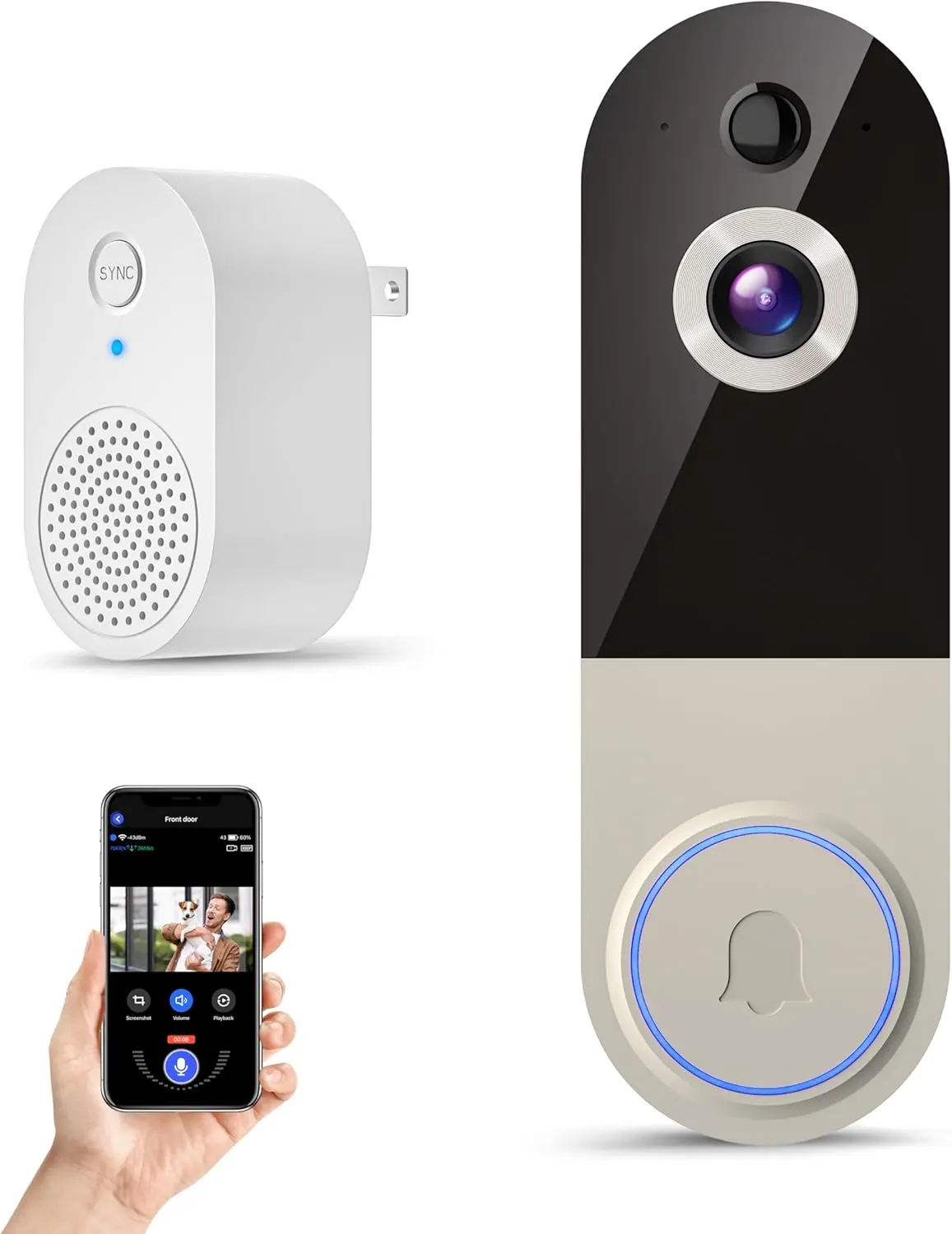 Video Doorbell Camera Wireless 1080P with Motion Alerts, Night Vision, Two-Way Audio, Rechargeable Battery, 2.4GHz Wi-Fi, Optional Cloud Storage