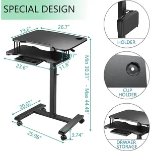 ETHU Adjustable Mobile Standing Desk with Keyboard Tray – Rolling Laptop Workstation for Home Office or Small Spaces