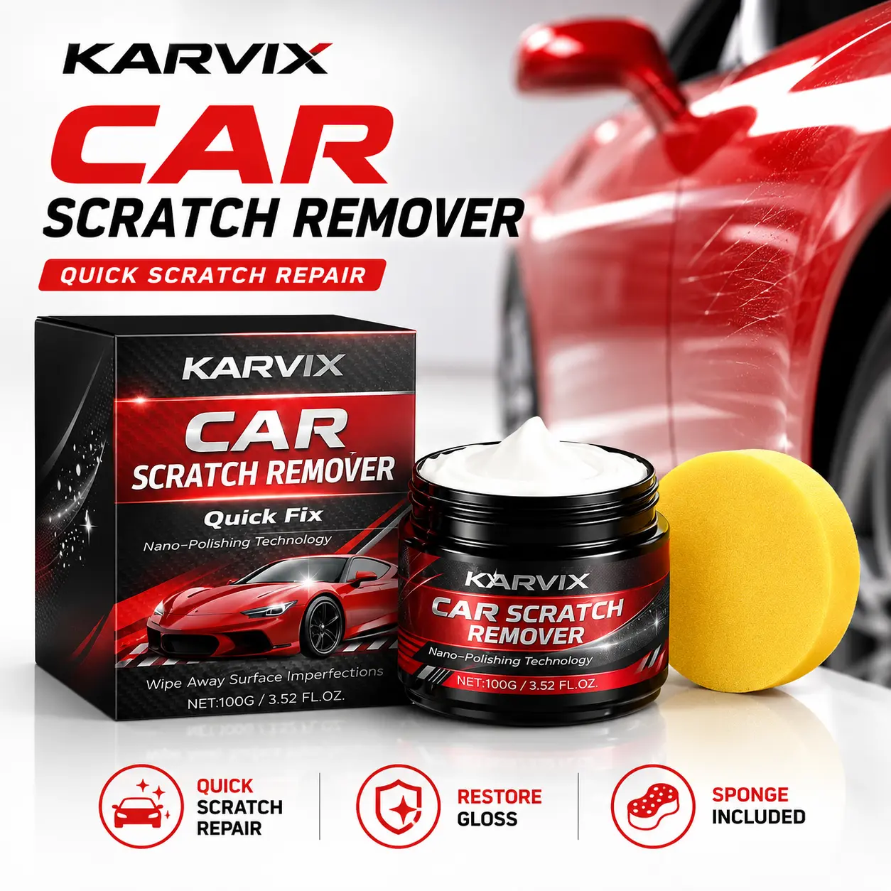 Premium Car Scratch Remover Kit Car Scratch Repair Wax Kit with Scratch Cover Sponge Polishing Paste Quick Fix Gloss Restorer for All Paint Colors