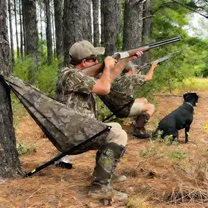 Low Down Hunting Seat - Silent 180° Pivot Portable Folding Tree Seat, Adjustable Height Hammock Chair for Turkey Deer Hunting Ground Camping Shooting