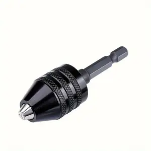 1pc Quick Change Adapter Chuck, Keyless Drill Chuck With 1/4" Hex Shank, Impact Driver Conversion Tool, 0.3-6.5mm Clamping Range, Metal Construction, For Screwdriver & Power Drill Black