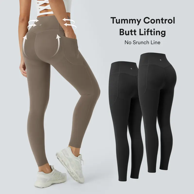 Halara Women's 2-Piece UltraSculpt High Waisted Butt Lifting Tummy Control Pocket Shaping 7/8 Length Nylon Blend Workout Leggings Set - Body Shapewear, Workout Sets, Sportswear Indoor Outdoor, High Performance Athletic Apparel