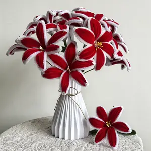 Pipe Cleaner Chenille Stems Handmade Red & White Lily Flower Making Kit DIY Art Flower Bouquet Craft Set Hot Glue Sticks Tape