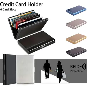 Minimalist Fashion Unisex RFID Blocking Slim Metal 6 Card Slots ID Credit Cards Holder, Pocket Metal Card Case, Minimalist front pocket design Money Clip, Purse Name Card Holder Card Case, Durable Business Card Holder, Wallet, Large Capacity Cards Holder