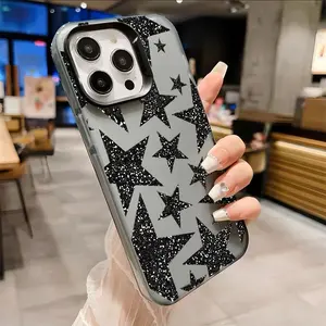 Cute Sparkling Star Pattern Phone Case, Shockproof Protective Cover for iPhone 15/15+/plus/pro/max/11-17 Series, Mobile Accessories