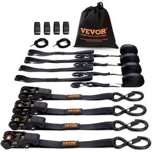 VEVOR Ratchet Tie Down Straps Kit, TikTokShopBlackFriday, 2200-11128 lb Max Break Strength, Includes 4 Premium 1" x 15' Rachet Tie Downs with Padded Handles, for Moving Securing Cargo, Appliances, Lawn Equipment, Motorcycle