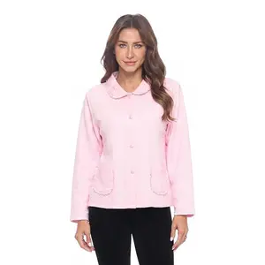 Casual Nights Women's Soft Cotton Embroidered Lace 3X Plus Long-Sleeve Button-Front Bed Jacket - Sleep Top with Pockets, Drapey Robe-Style Coat for Slip-On Wear
