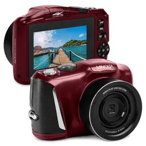 Minolta 64MP Digital Camera – 4K Ultra HD Video at 60FPS, 16x Digital Zoom, WiFi, CMOS Sensor, 3-inch LCD Display, Auto Exposure - Includes 32GB Memory Card, Rechargeable Battery (Red)