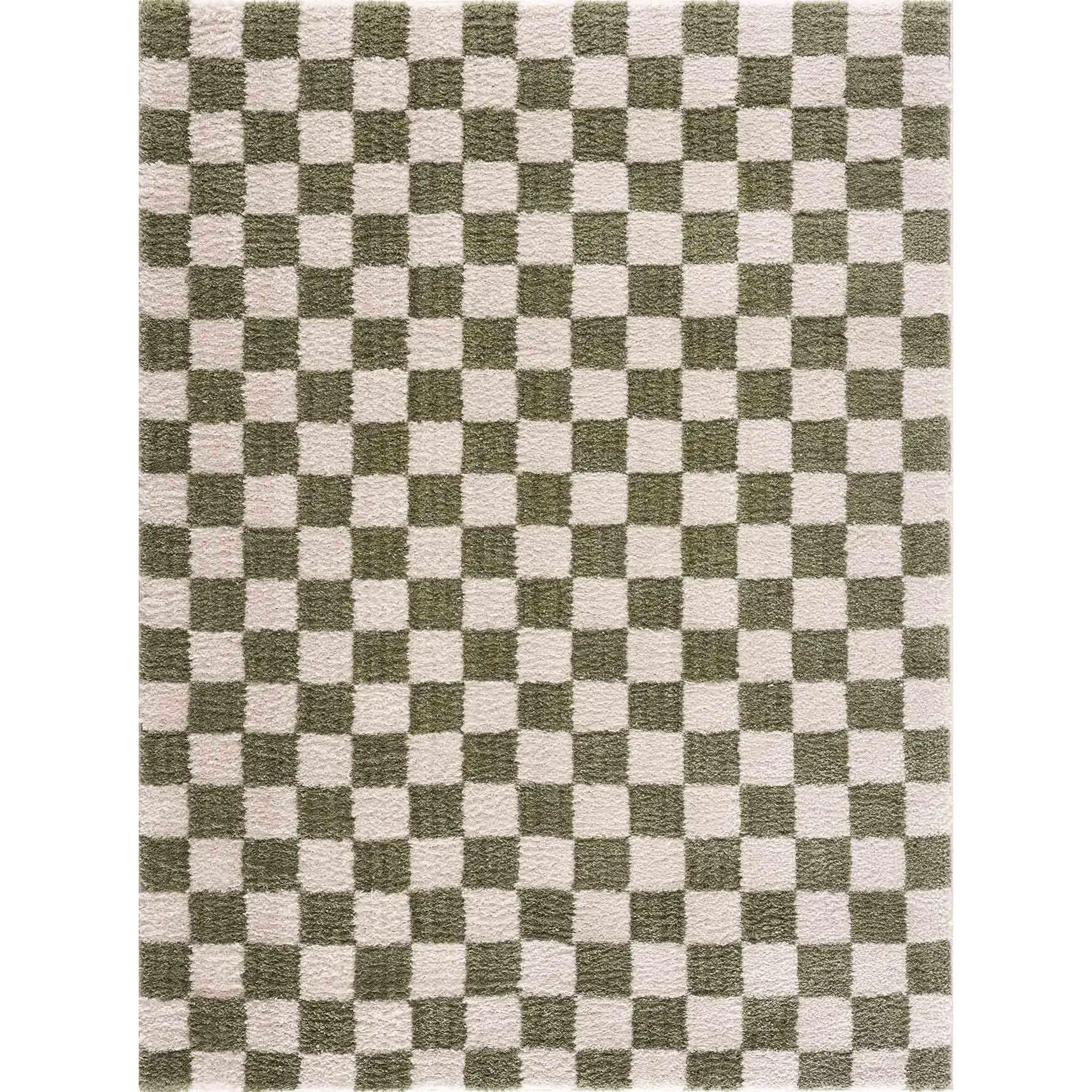 Canika Green Checkered Washable Plush Rug
