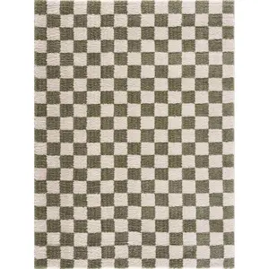 Canika Green Checkered Washable Plush Rug