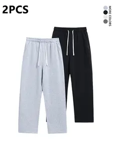 2-pack men’s casual loungewear pants — trendy, regular fit with drawstring; suitable for spring, summer, and autumn/fall, wearable year-round; athletic long pants ideal for everyday streetwear and casual gatherings.
