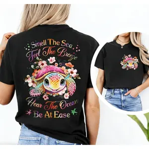 100% Pure Cotton T-shirt Sea Turtle T-Shirt: Tranquil Ocean Breeze Women's Tee
