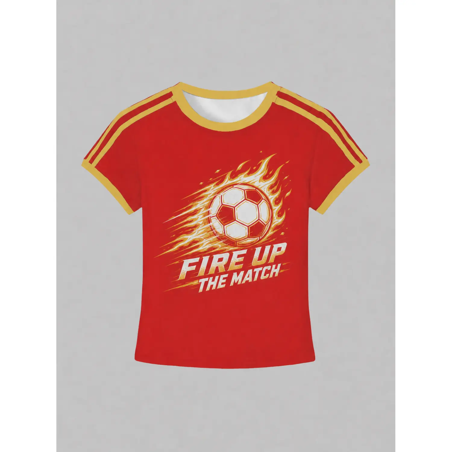 Women's Red Soccer Jersey with Flame Design and Short Sleeves for Casual Sportswear and Game Day Flair