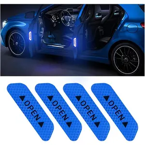 4PCS Reflective Open Warning Stickers   Door, Night Visibility Auto Safety Prompt Decals, 3.6 Inch Anti-Collision Protective Strip Tape,  Accessories Universal  Truck, SUV, Van (Blue) sun  shade     for car vevor truck windshield  shade