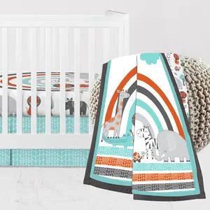 Bacati - Jungle Safari Animals 3 Piece Crib Bedding Set - Aqua/Orange/Grey