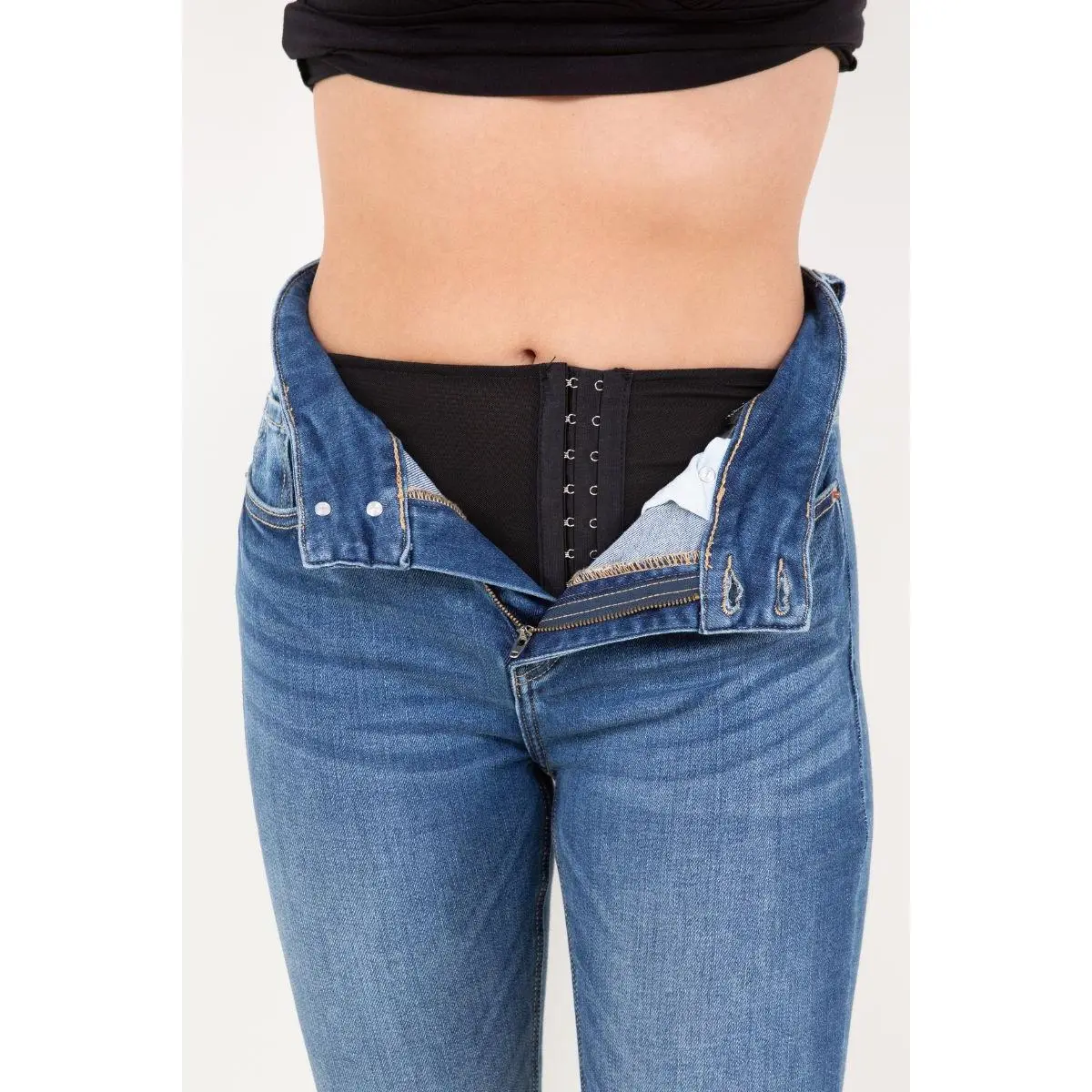 Rebel Corset Double Waist Ankle Distress Jeans