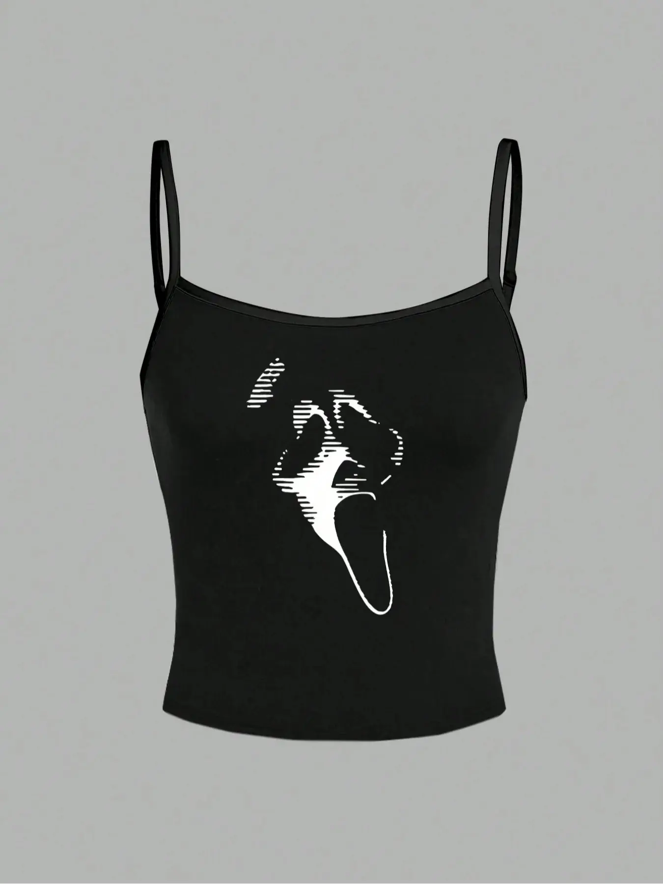 Halloween Women's Homecoming Ghost Face Print Slim Fit Tank Top, Casual Soft Sleeveless, Sweet Spicy Sleeveless Design, Casual Holiday, Sleeveless Fitted, Trendy Top