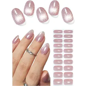 Semi Cured Gel Nail Strips, Cat Eye 20pcs Adhesive UV Sticker, Wraps for Home Manicure DIY