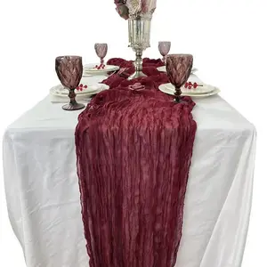 Cheesecloth Table Runner Rustic Farmhouse Table Decor Soft Wrinkled Gauze Fabric for Wedding Bridal Shower Baby Shower Dining Table Party Home Decoration Machine Washable Elegant Style