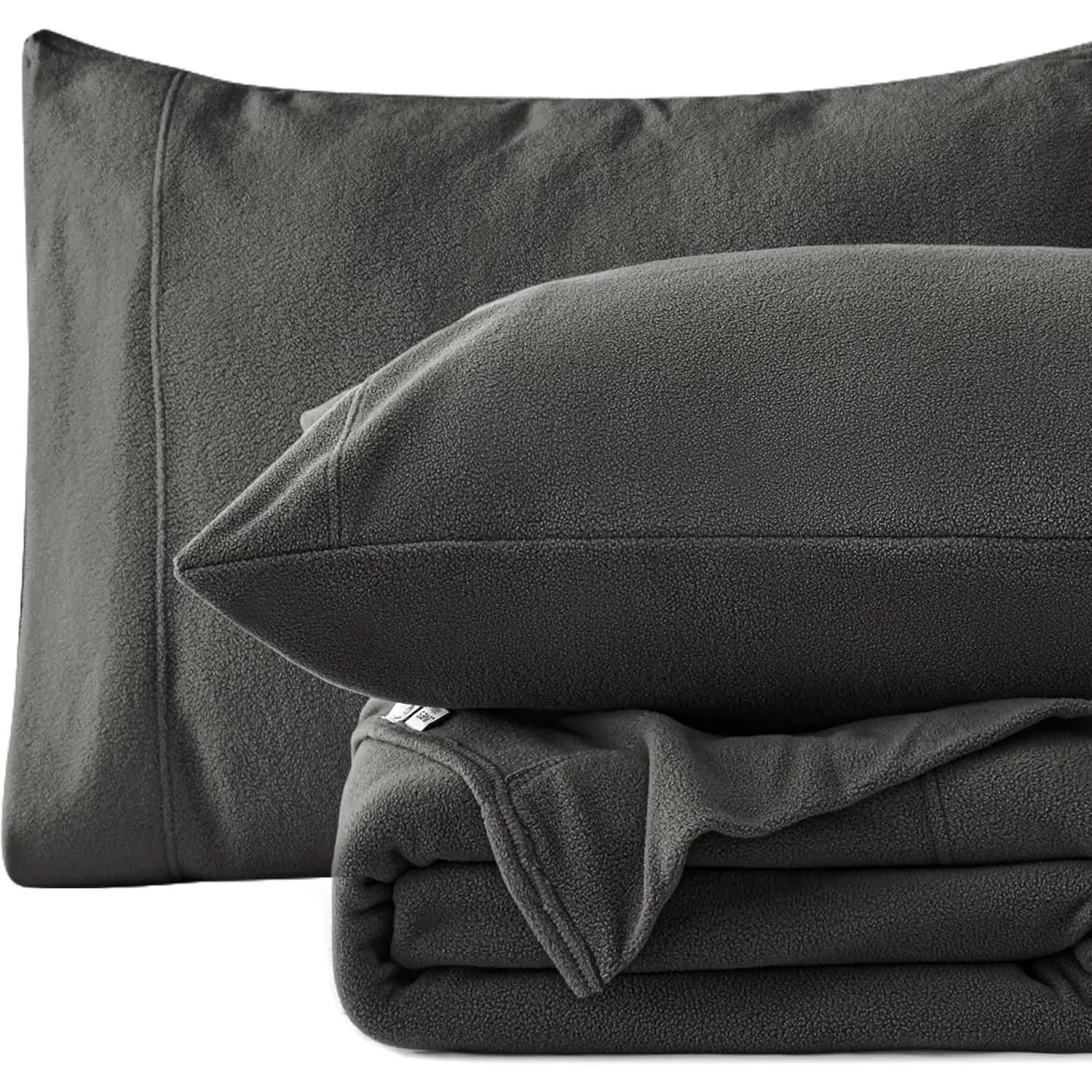 Fleece  Sheet Set - 4 count Dark Grey Winter Soft Plush Polar Fleece Bed Sheets Set with 16" Deep Pocket,Cozy Warmth for Cold Season(1 Flat Sheet,1 Fitted Sheet,2 Pillow Cases)