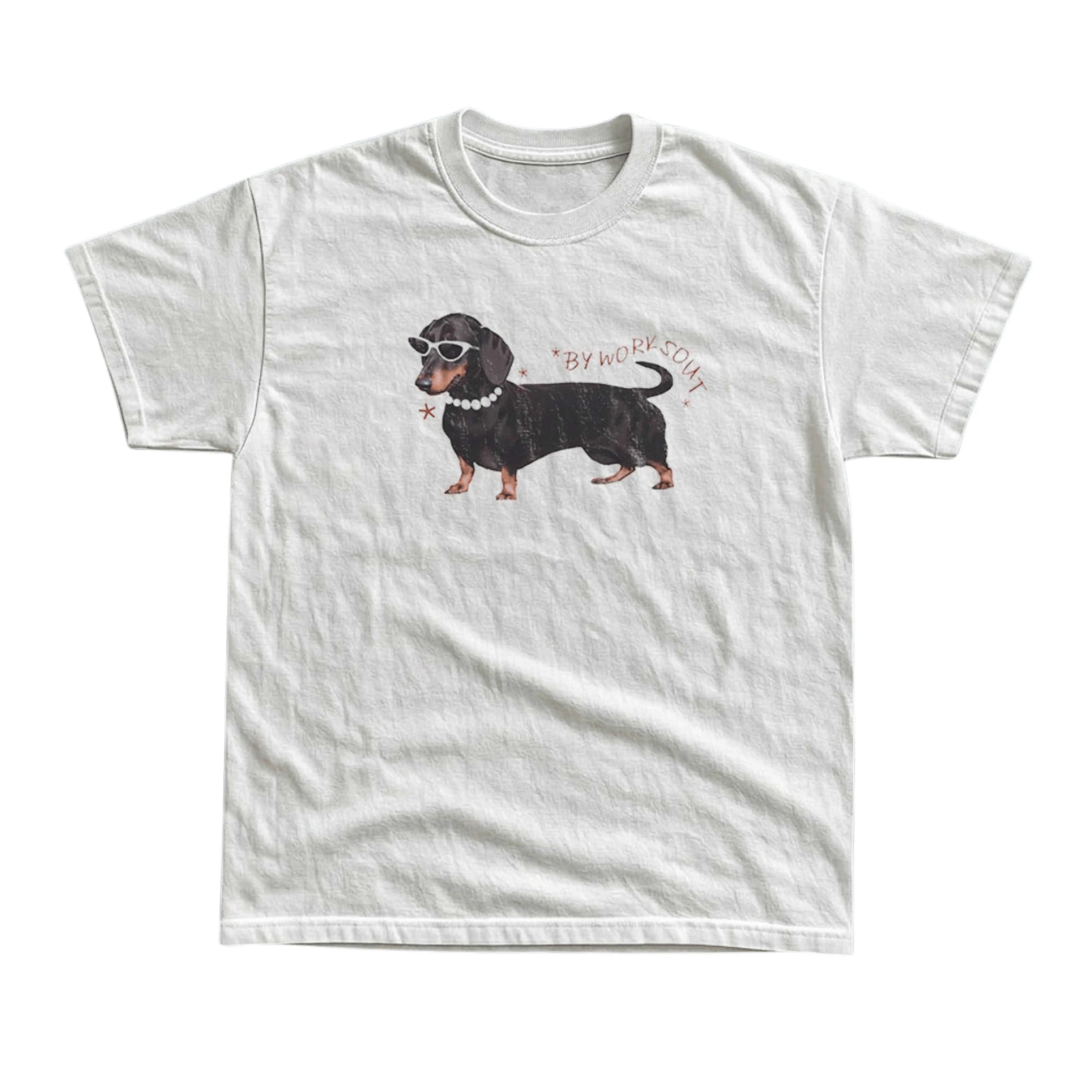 Gildan Men's and Women's T-shirt, Vintage Vintage Style Dachshund Wiener Dog Graphic Tee, Cute Sausage Doxie, Cool Sunglasses Pearls, Funny Pet Illustration, Boujee Hound Art, Quirky Animal Lover Gift, Y2K Retro Streetwear Aesthetic, Casual Unisex Top.