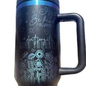 Self Love 40oz Black Travel Mug with Iridescent Writing Laser Engraved Positive Vibes Design Bottle Drinkware Water Bottles Tumbler Cup Portable Bottled Washable Reusable Flasks