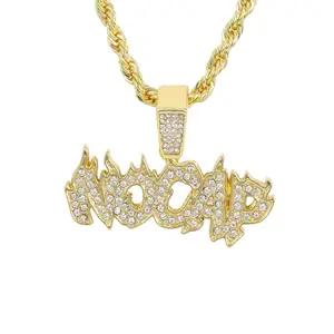 MaxBling81 No-Cap Letters Iced Gold-Silver Plated Pendant with 4mm 18"-20"-24" Rope Chain, Hip-Hop Inspired Fashion Costume Necklace Jewelry, Rope Chains, Silver Rope Chain