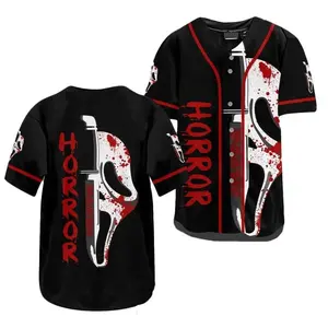 Horror Themed Black Jersey with Ghostface Design for Fans and Collectors Customizable Baseball Jersey