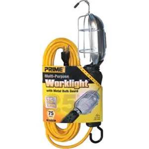 Prime Wire & Cable TL010625 25 ft. 16 - 03 - 15 SJT Metal Guard Work Light Cord Yellow & Outlet