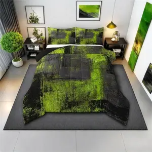 Feelyou Grunge Lime Green Bedroom Bedding Set - Boho Microfiber Bed Set with Black Grey Watercolor Ombre, Hippie Graffiti Tie Dye Design, Multi-Size Decorative Machine Washable Duvet Cover Quilt, Travel-Friendly for Kids