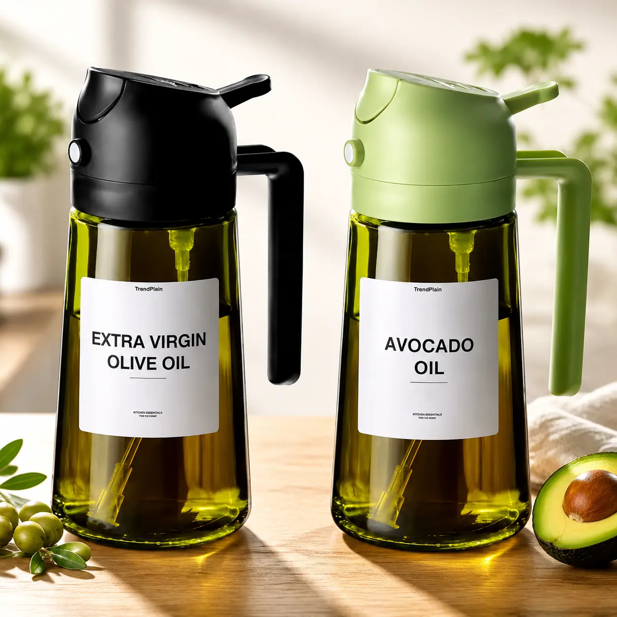 2 Count 16oz Dual-Function Dark Glass Oil Dispenser for Kitchen, 2 in 1 Sprayable Oil Spray Bottle, Food-Grade Light-Blocking Olive Oil Sprayer, Premium Glass Oil Mister with Easy Pouring for Air Fryer, BBQ Cooking