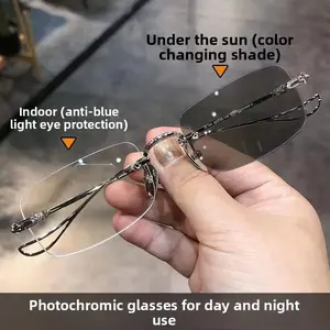 Retro Frameless Gold Metal Universal Glasses, Color Changing Glasses With Adjustable Prescription, Frameless Anti Blue Light Ultra Light Frame, Cross-Border Minimalist Glasses