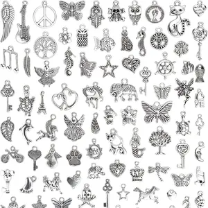 100 PCS Silver Charms and Pendants Bulk Lots - Smooth Tibetan Silver Metal Charm for DIY Necklace, Bracelet Jewelry Making and Crafting