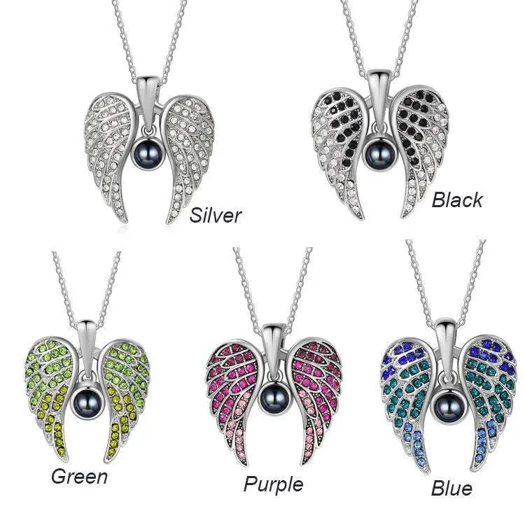 Light Luxury Chain Jewelry Necklace for Women, Full Diamond Angel Wings with 100-Language "I Love You" Projection, Female, Casual, Alloy Chain, Chain Jewelry Necklaces