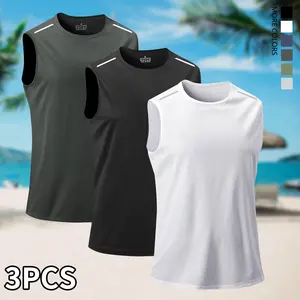 Men’s 3-Piece Set Reflective Quick-Dry Breathable Lightweight Sleeveless Tank Tops — Moisture-Wicking Sports Tanks for Gym, Running, and Everyday Wear, Crew Neck Striped Sleeveless Design