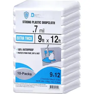 Defense Drop Cloth (10 Pack), 9ft x 12ft Thick Durable Sheeting for Painting, Craft & Renovation Projects, Lightweight Tarp That Protects from Dust, Reduces Cleaning Time (Drop Cloths & Plastic Sheeting)