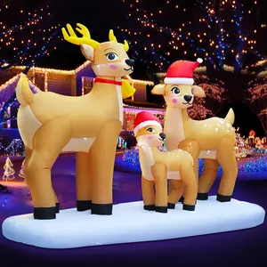 8FT Long Huge Christmas Inflatable Reindeer Family Outdoor Decoration, LED Lights Holiday Blow Up Yard Decoration for Holiday Party Garden Yard Lawn Winter Decor