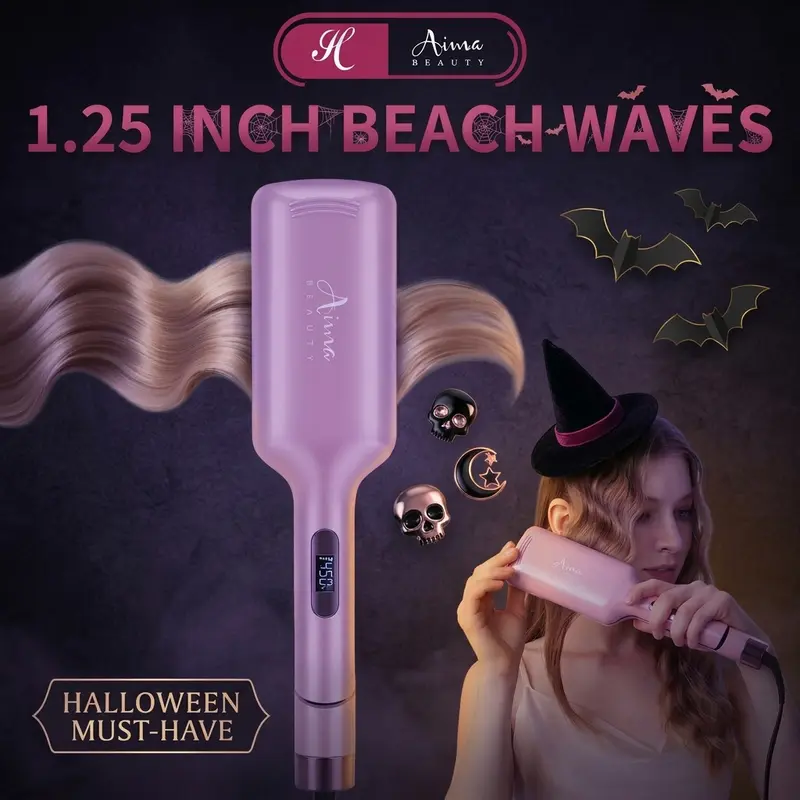 Aima Beauty 1.25 Inch Beach Waves Curling Wand,2 Barrel  Spooky Waves for Women,Dual Voltage, Ionic Ceramic Mermaid Waves,Fast Heating, Anti-Scald, Reduces Frizz & Heat Damage, PTC Fast Heating,Long-lasting Wave Mermaid Waves,Halloween Party Looks Cosplay