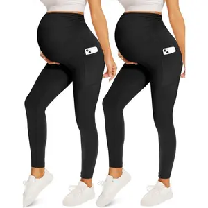 2/3/4 Pack Maternity Leggings With Pockets Over The Belly,Womens Pregnancy Workout Yoga Active Soft Tights Pants