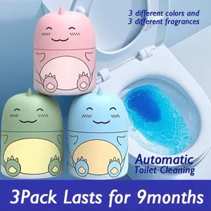 [3PCS] Dinosaur-Shaped Toilet Bowl Cleaner Automatic Cleaning with Ocean Jasmine & Peach Scents Long-Lasting Deodorization 90-Day No Replacement Needed Household Essential Solid Fragrance Options