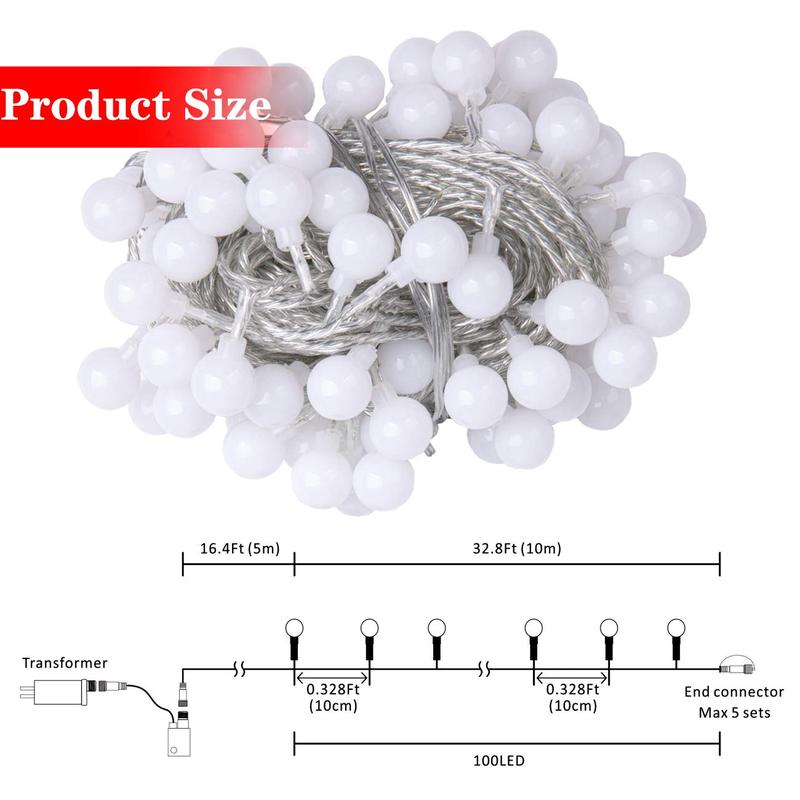 SUNNYGLADE 100 LED 49 FT Globe Ball String Lights Fairy String Lights Plug in with Remote 8 Modes Extendable for Indoor Outdoor Wedding Birthday Christmas Tree Garden Decor