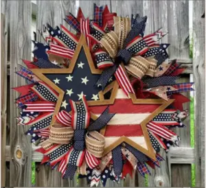 2026 Patriotic Front Door Wreath, 250th USA Anniversary Decor, Handcrafted 4th of July Outdoor Wreath, American Flag Printed Wreath for Memorial Day Festival Celebration, Style A