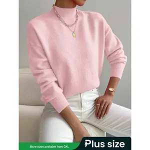 Plus Size Solid Color Round Neck Casual Long Sleeve Knit Pullover Sweater, Basic Versatile Loose-Fitting Winter Fashion Knitwear for Women