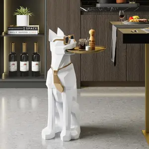 Homary Modern Resin Dog Sculpture End Side Table - Indoor Furniture with Metal Storage Tray, Tissue Box, Modern Home Decor Resin Sculptures Statue Figurines Decorative Home Ornam