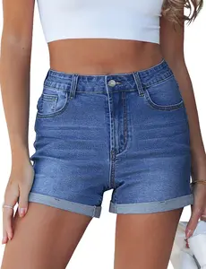 luvamia Jean Shorts for Women High Waisted Trendy Cuffed Hem Casual Summer Stretchy Comfortable 2026 Denim Mom Shorts